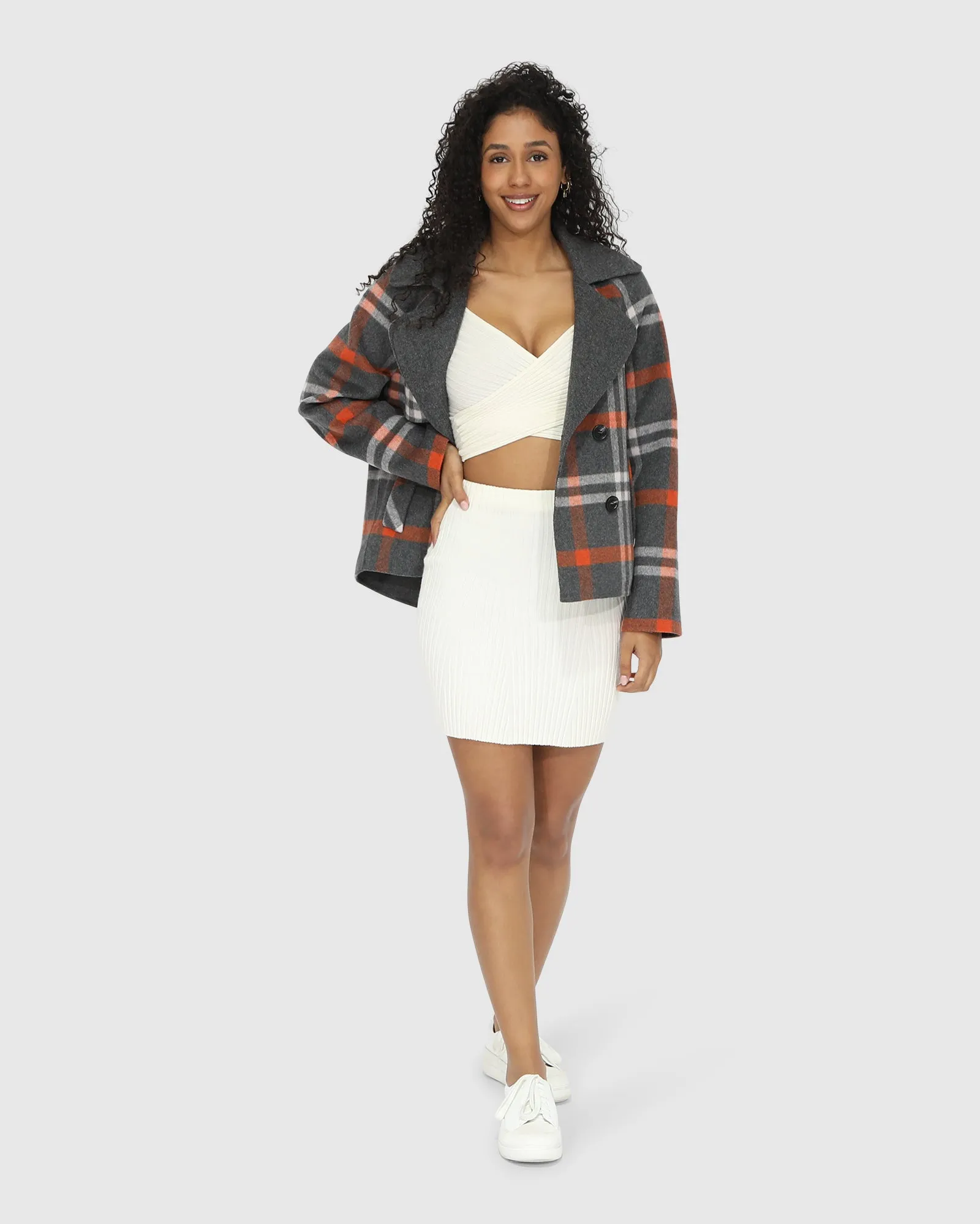 I'm Yours Wool Blend Peacoat - Charcoal Plaid