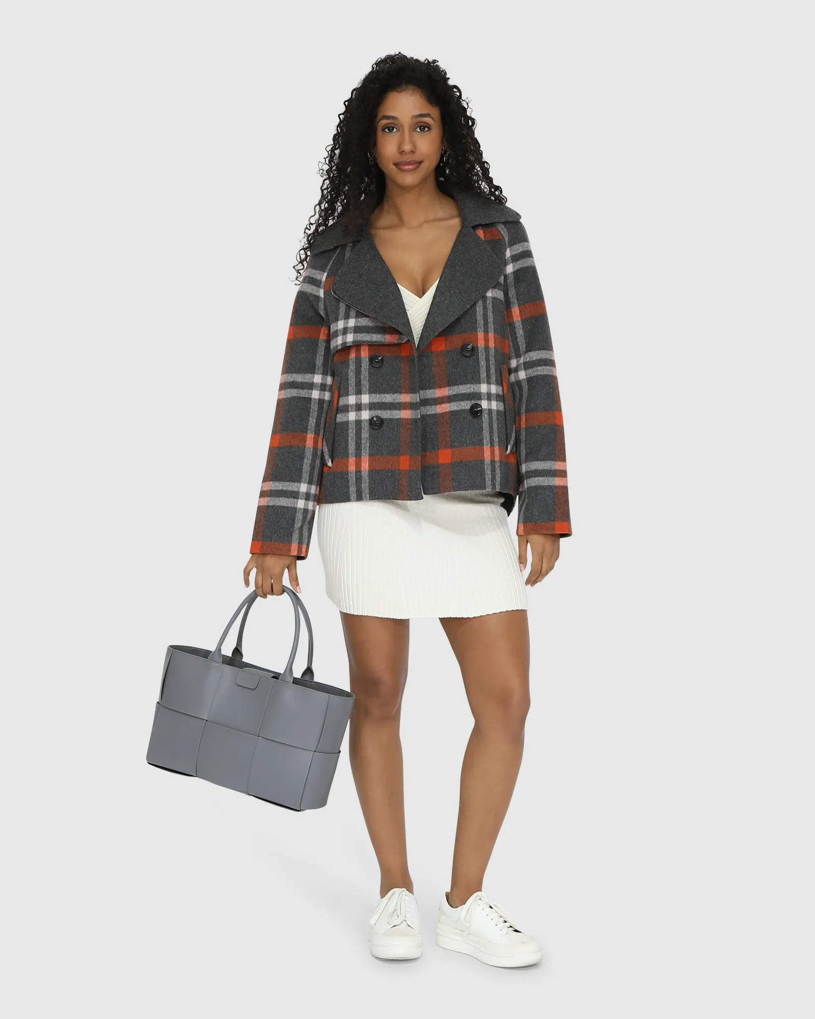 I'm Yours Wool Blend Peacoat - Charcoal Plaid