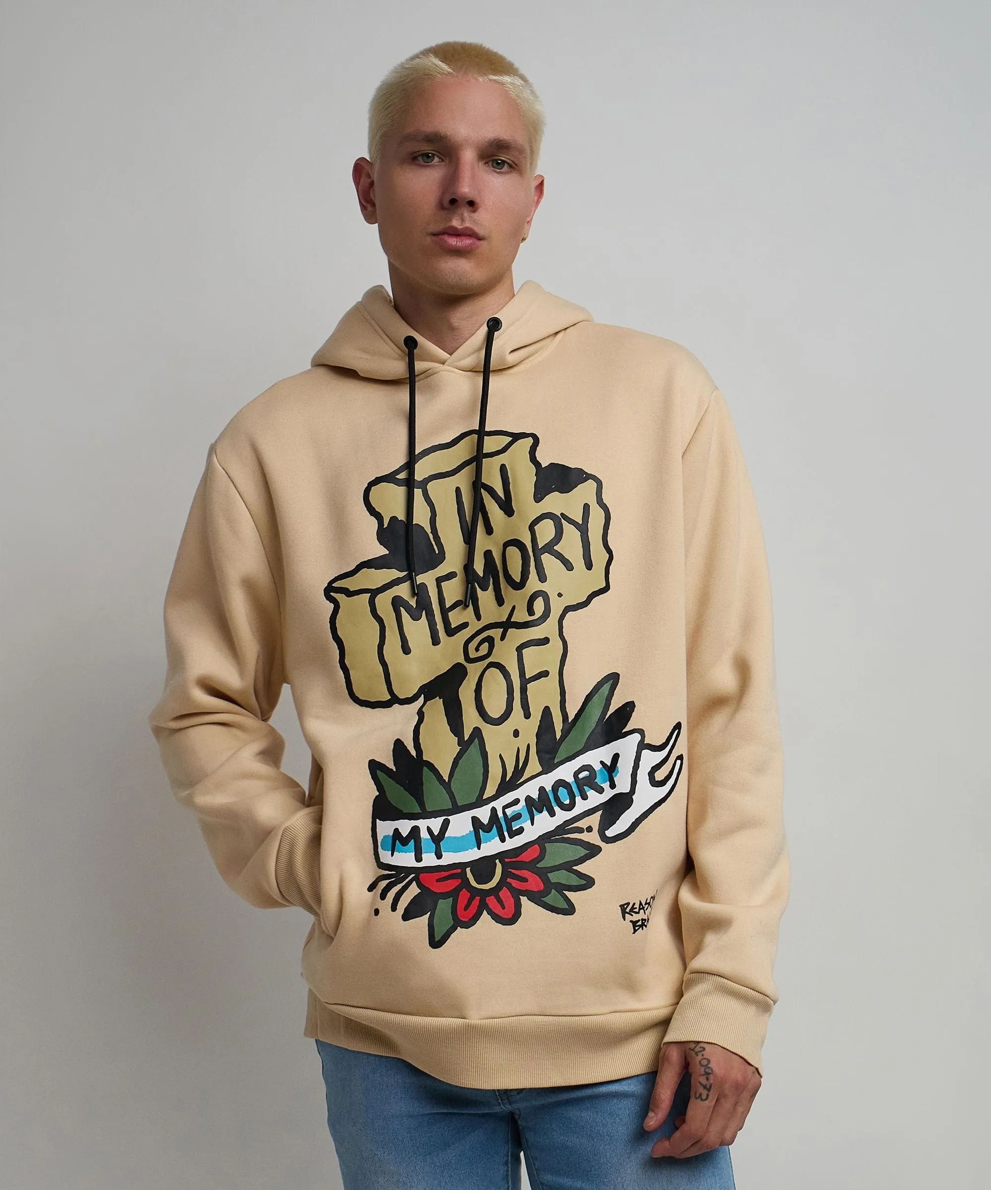 In Memory Of Graphic Print Hoodie - Khaki