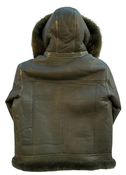 Kashani Olive Green Fox Fur Hooded Aviator Shearling Jacket