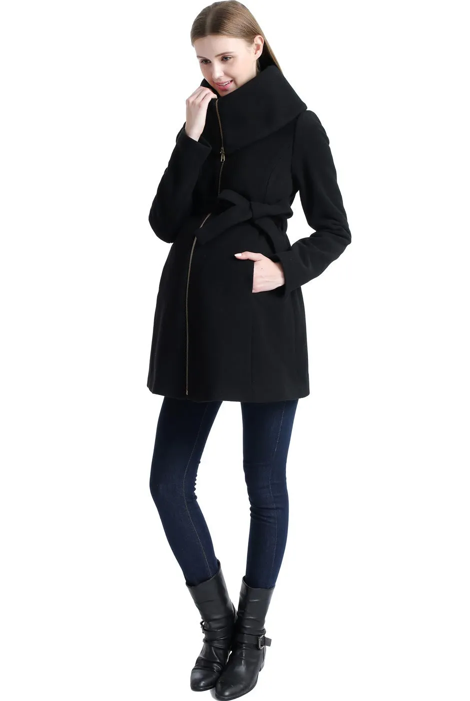 Kimi   Kai Maternity "Mia" Wool Blend Fold Collar Coat