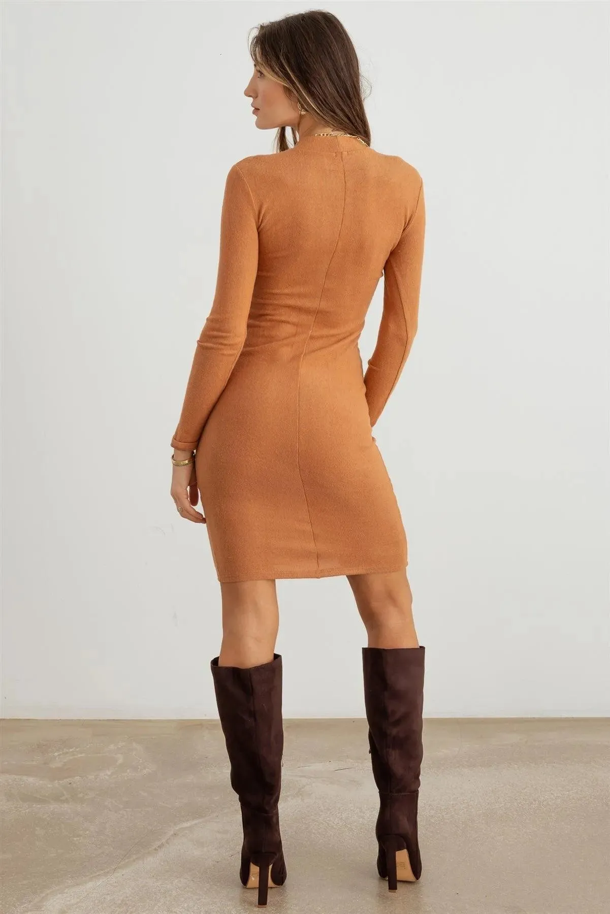 Knit Crew Neck Long Sleeve Stretchy Midi Dress