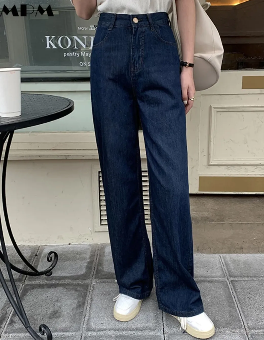 [Korean Style] High Rise Dark Washed Wide Leg Denim Jeans