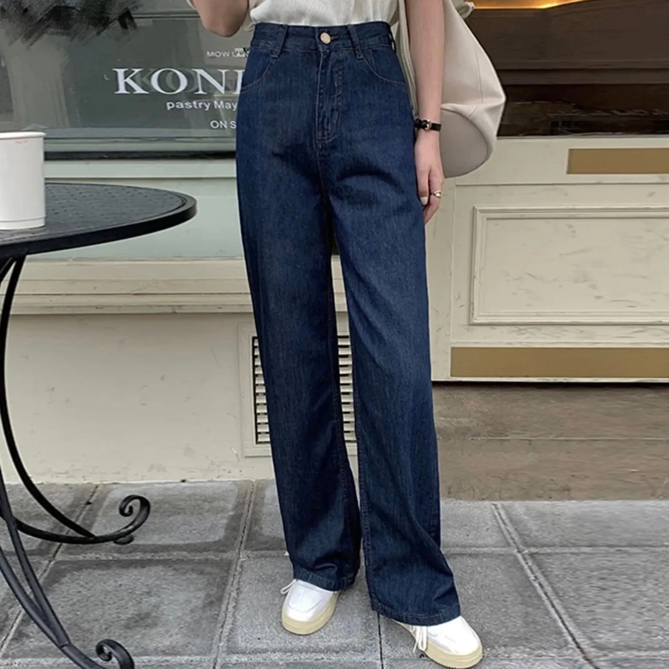 [Korean Style] High Rise Dark Washed Wide Leg Denim Jeans