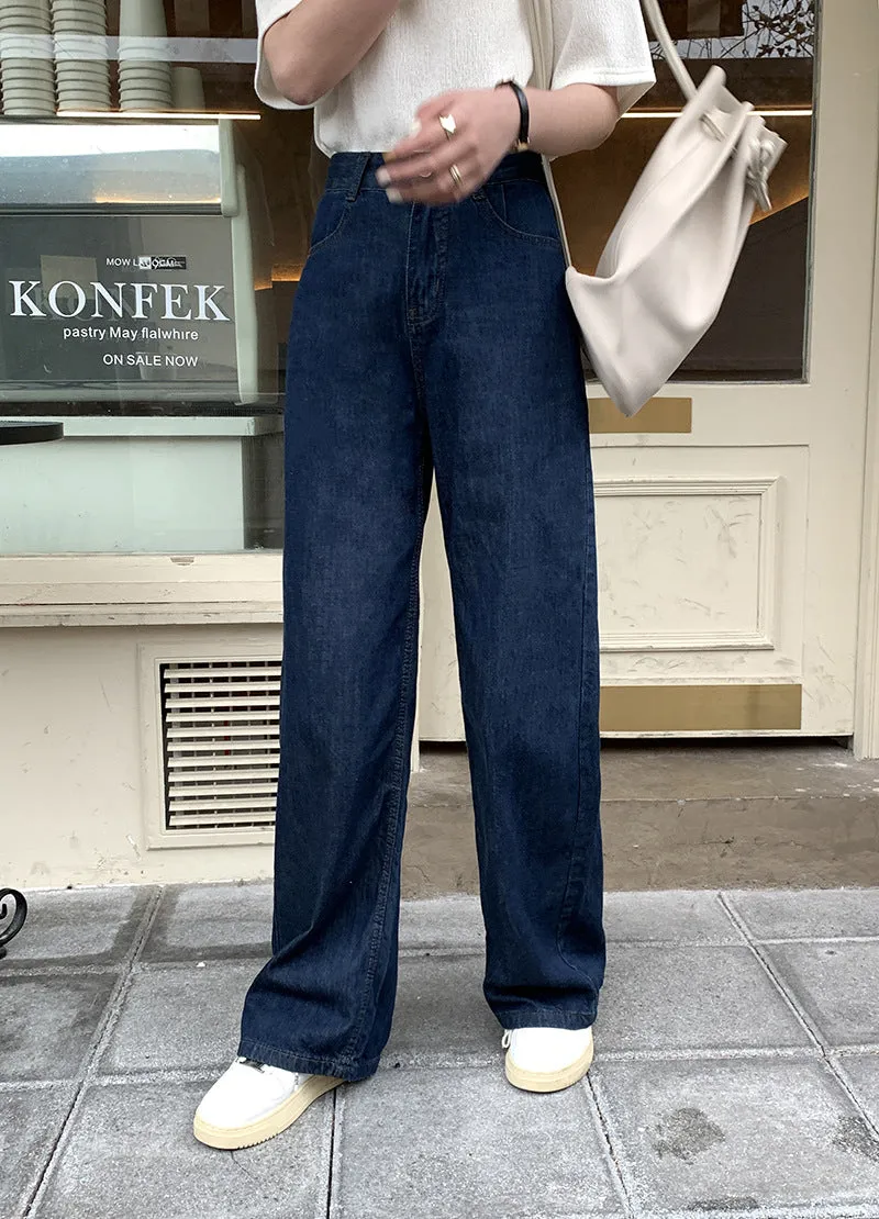 [Korean Style] High Rise Dark Washed Wide Leg Denim Jeans