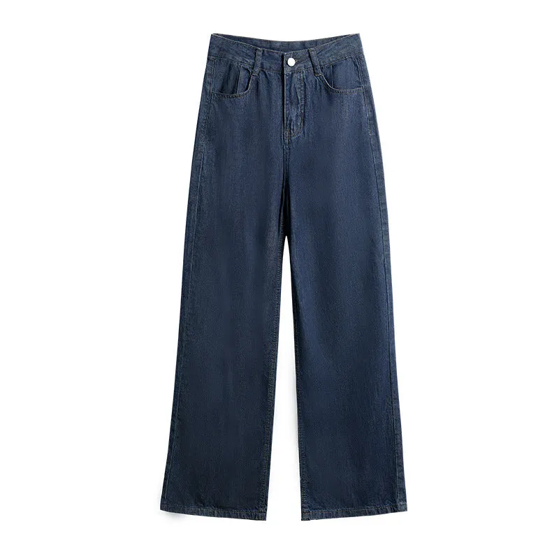 [Korean Style] High Rise Dark Washed Wide Leg Denim Jeans