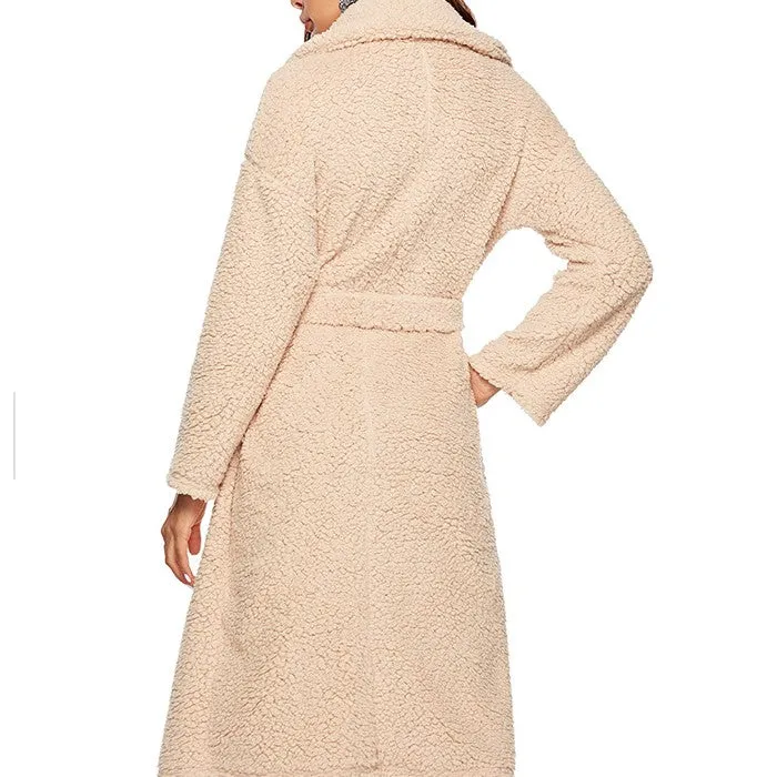 Lapel Bandage Woolen Plush Women's Coat