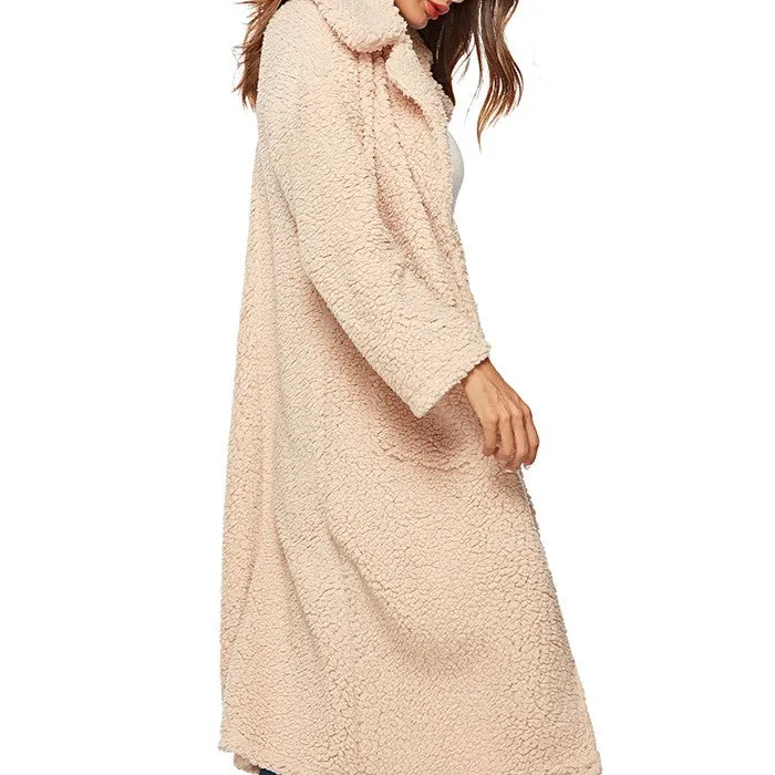 Lapel Bandage Woolen Plush Women's Coat