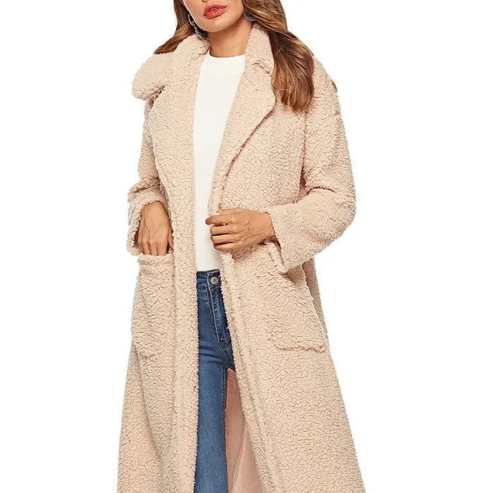 Lapel Bandage Woolen Plush Women's Coat