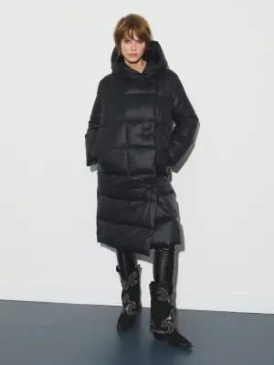 Long hooded down puffer coat