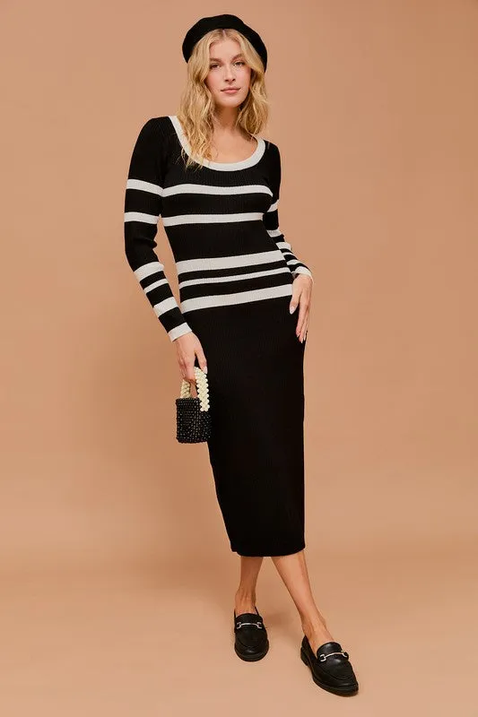 Long Sleeve Ribbed Midi Dress