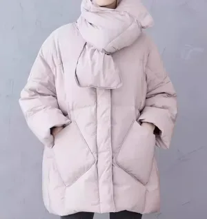 Loose Winter Down Jacket with Scarf Design /1003