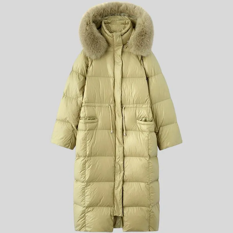 Luxury Natural Fur Hooded Down Long Puffer Jacket