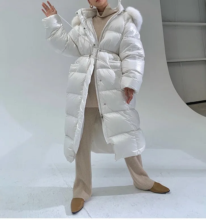 Luxury Natural Fur Hooded Down Long Puffer Jacket