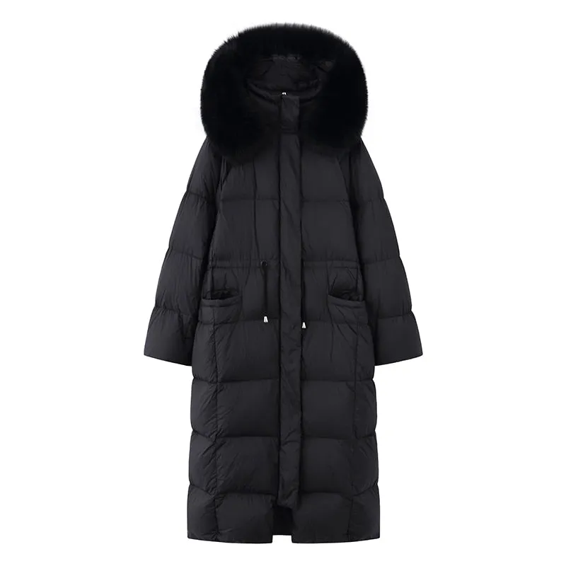 Luxury Natural Fur Hooded Down Long Puffer Jacket