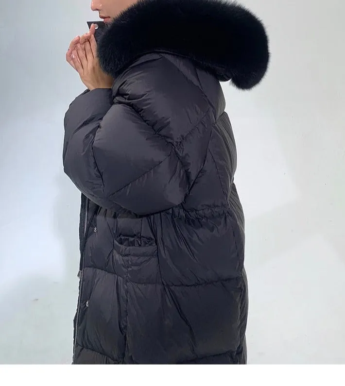 Luxury Natural Fur Hooded Down Long Puffer Jacket