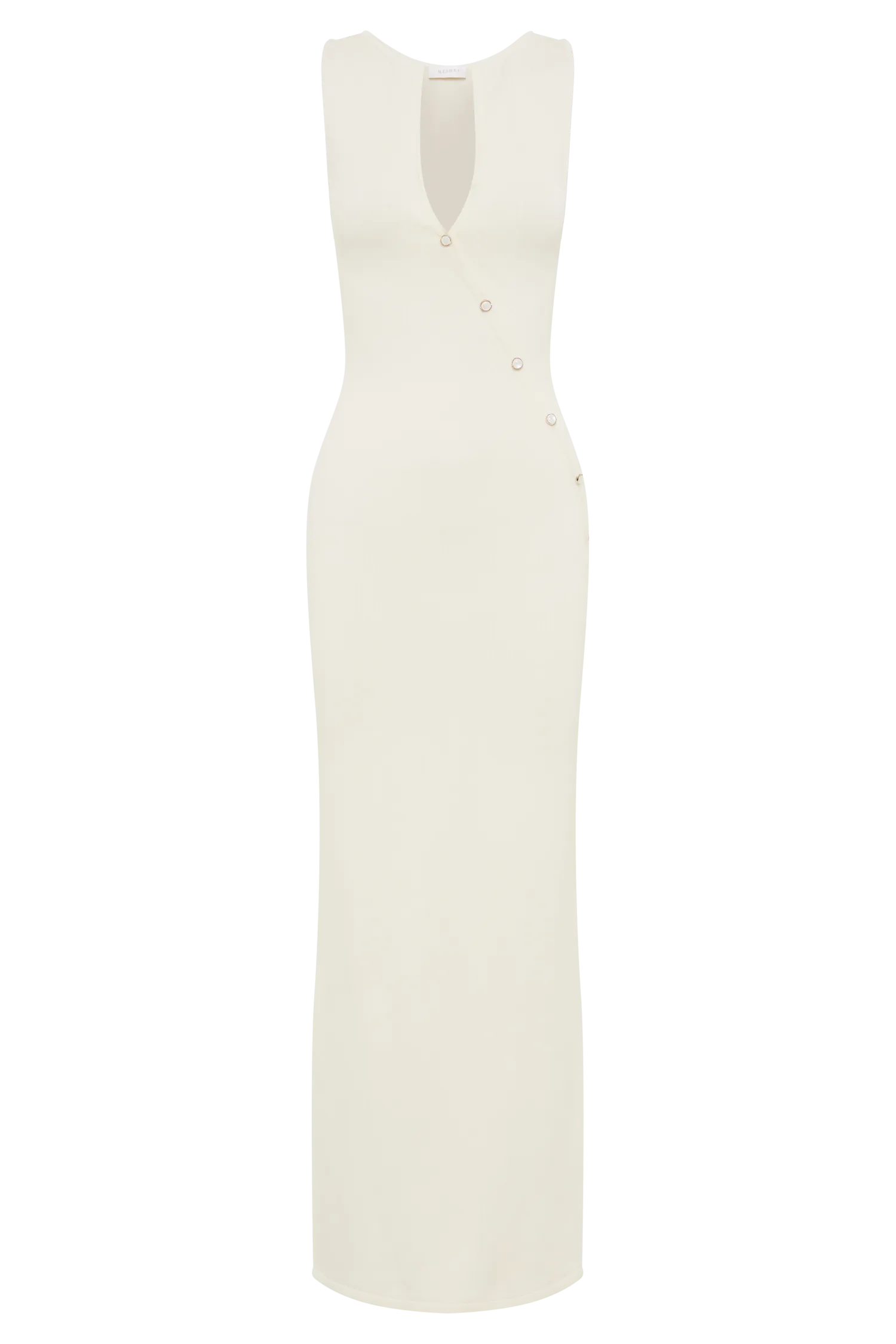 Marina Sleeveless Buttoned Knit Midi Dress - Ivory