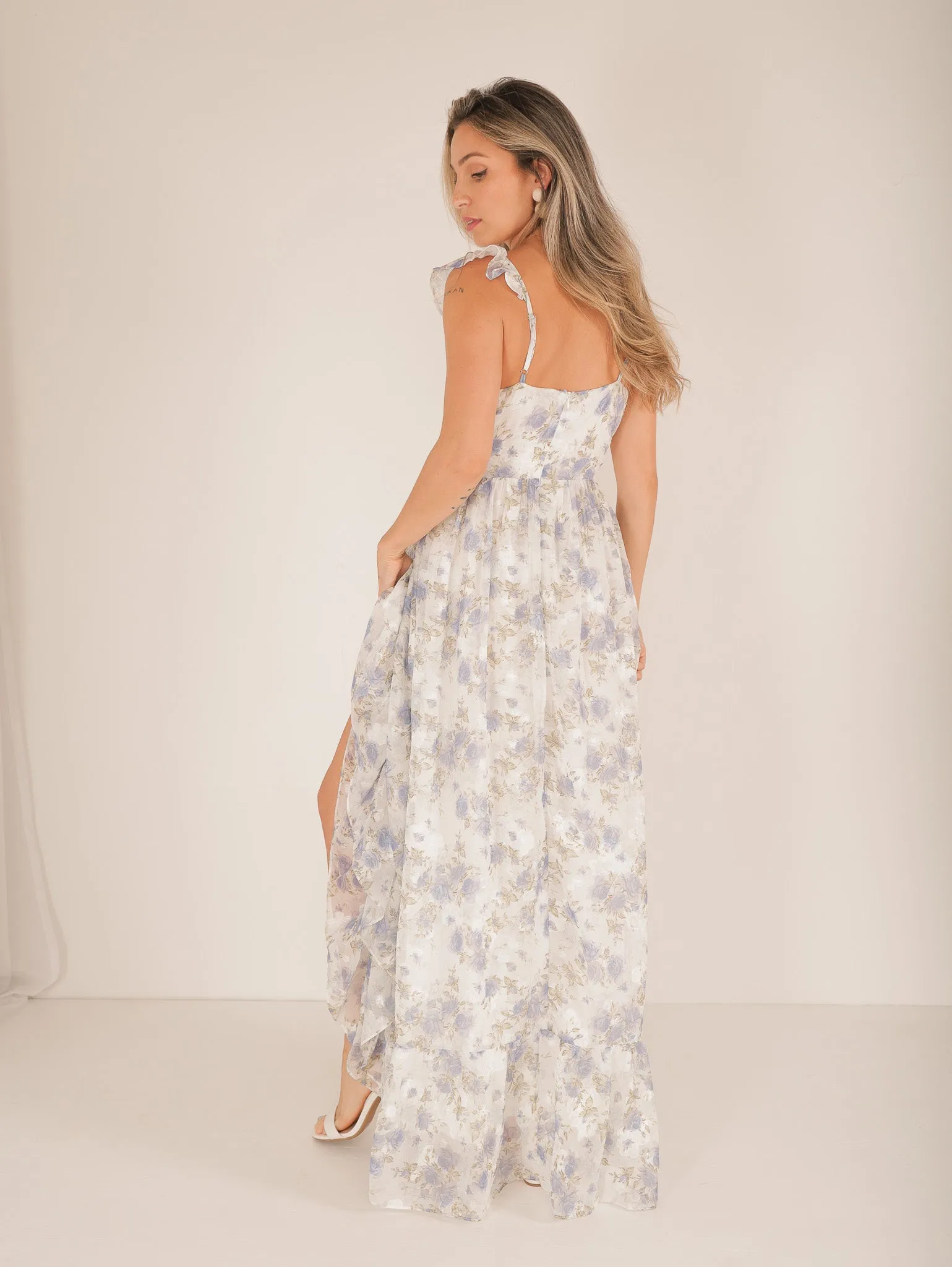 Mary Flower Ruffle Maxi Dress