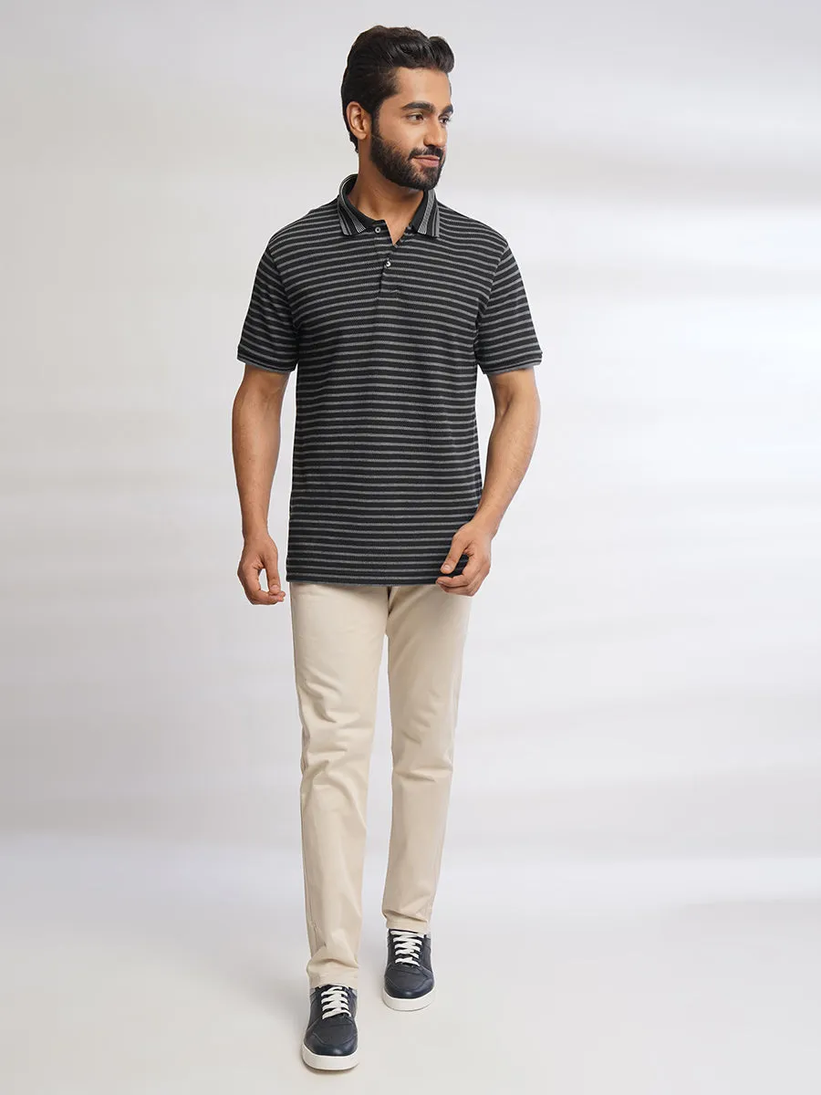 Men Pirate Black Classic Striped Polo T-Shirt