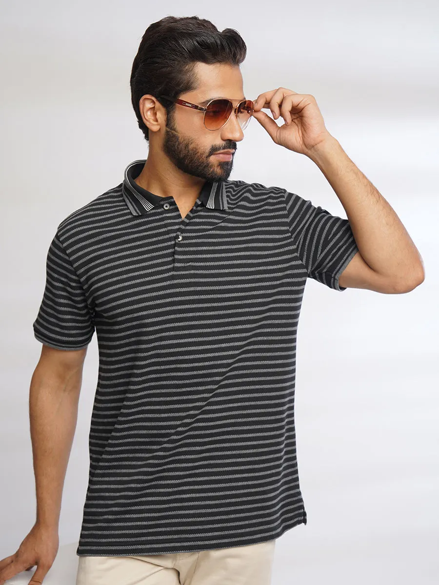 Men Pirate Black Classic Striped Polo T-Shirt