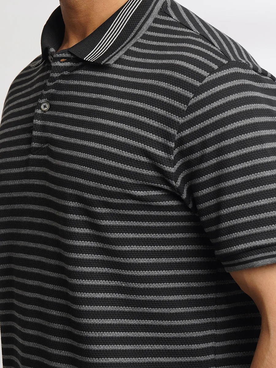 Men Pirate Black Classic Striped Polo T-Shirt