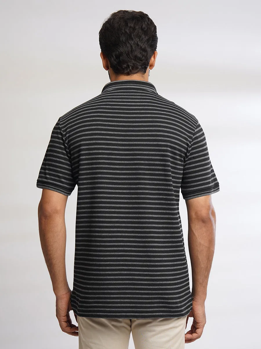 Men Pirate Black Classic Striped Polo T-Shirt