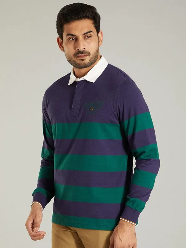 Men Striped Full Sleeve Polo T-Shirt