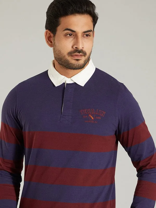 Men Striped Full Sleeve Polo T-Shirt