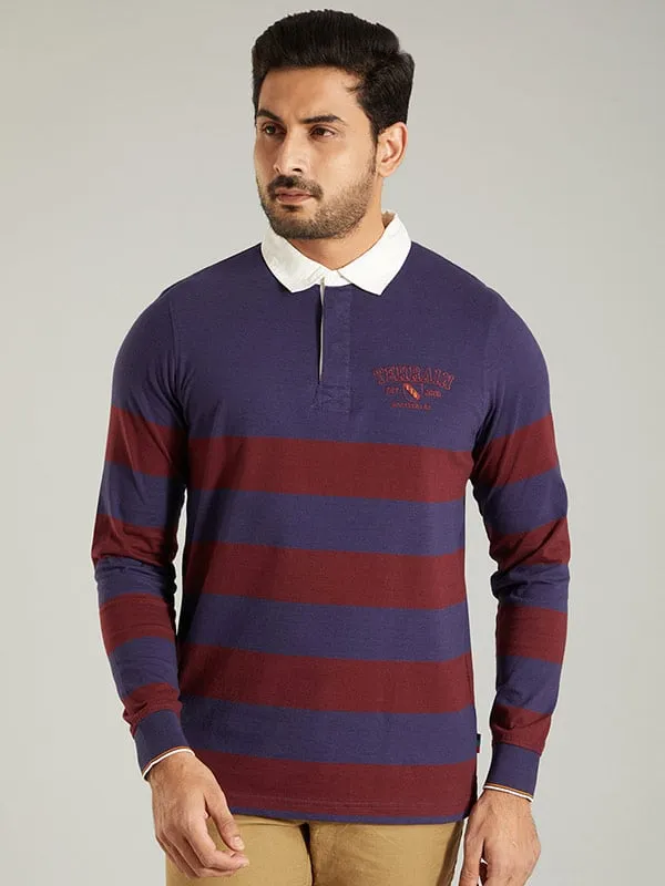 Men Striped Full Sleeve Polo T-Shirt