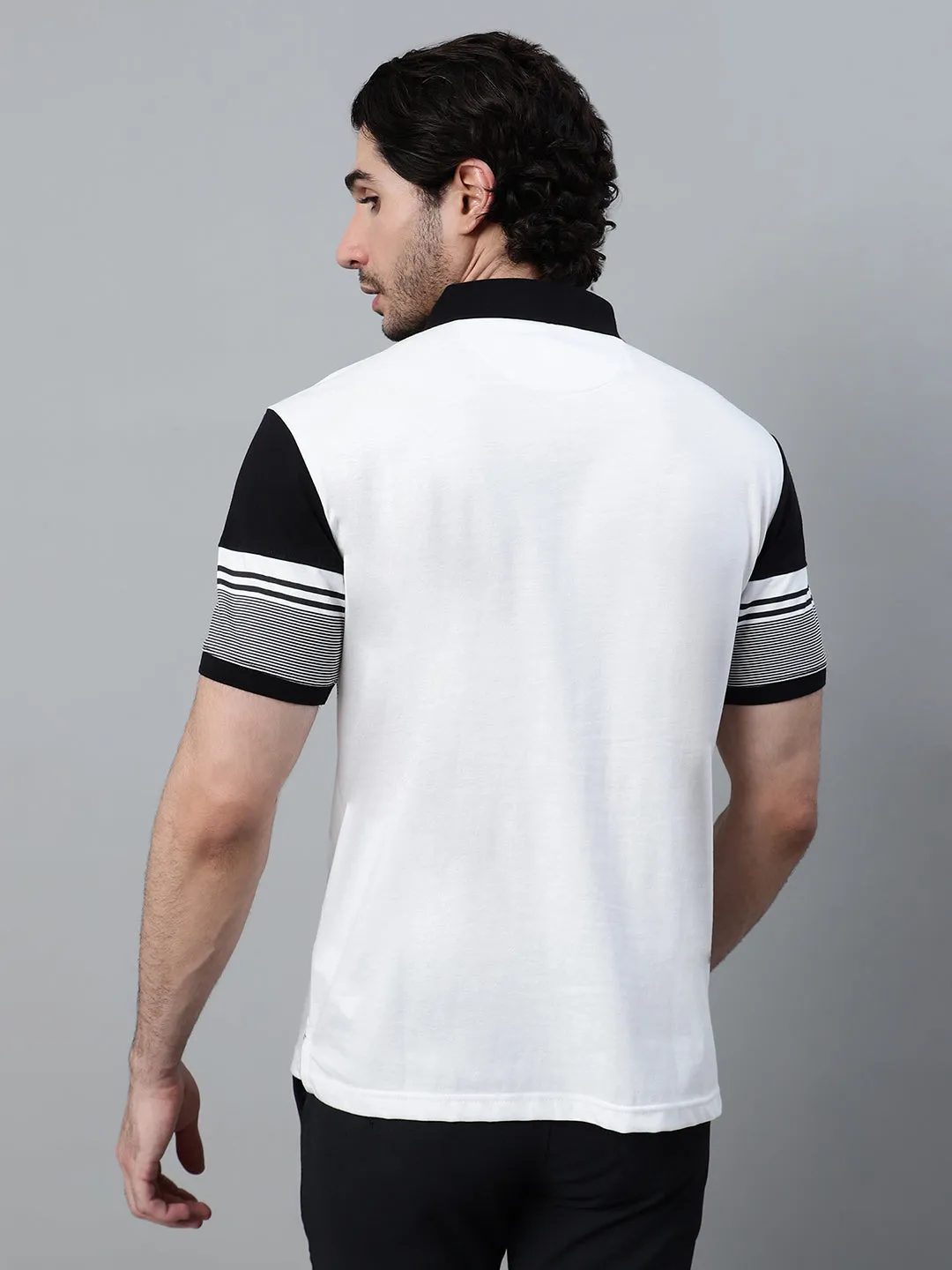 Men's Black Striped Polo Neck Half Sleeve T-shirt