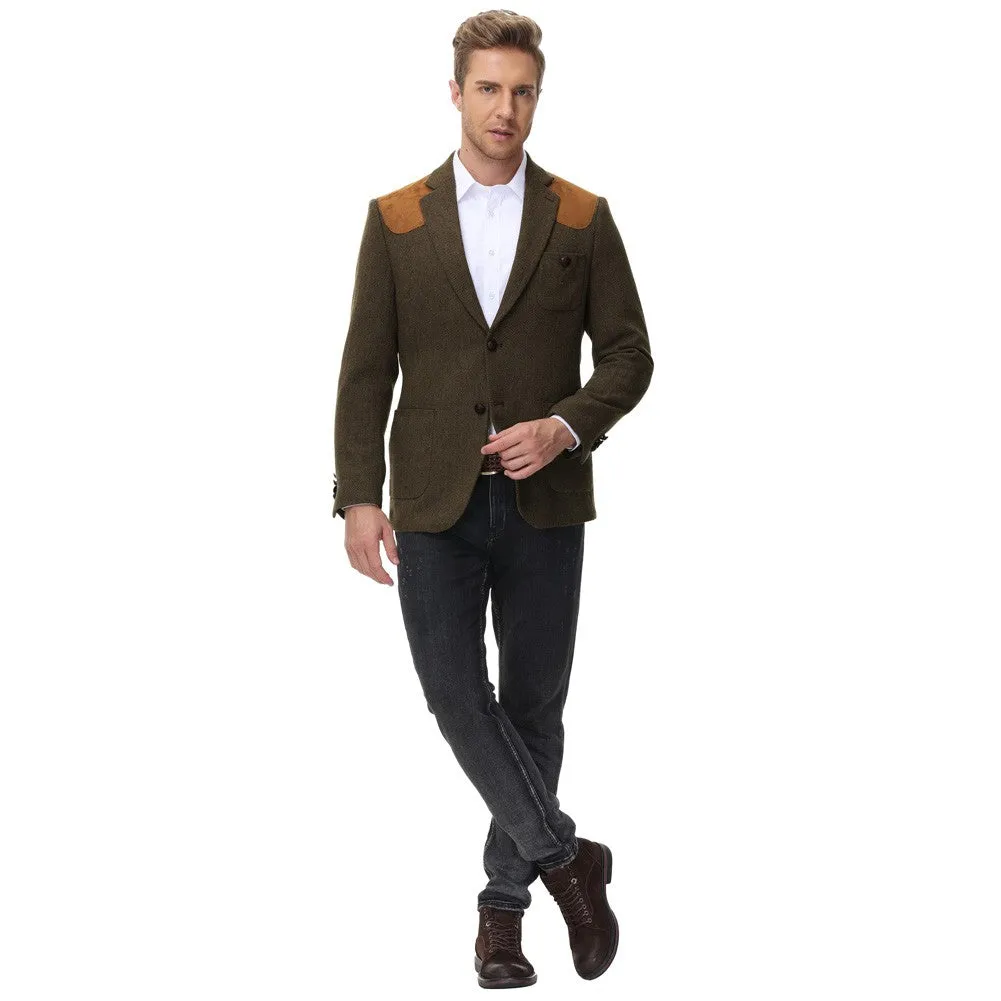 Mens British Wool Blend Suit Two Button Blazer Patchwork Tweed Sport Coats