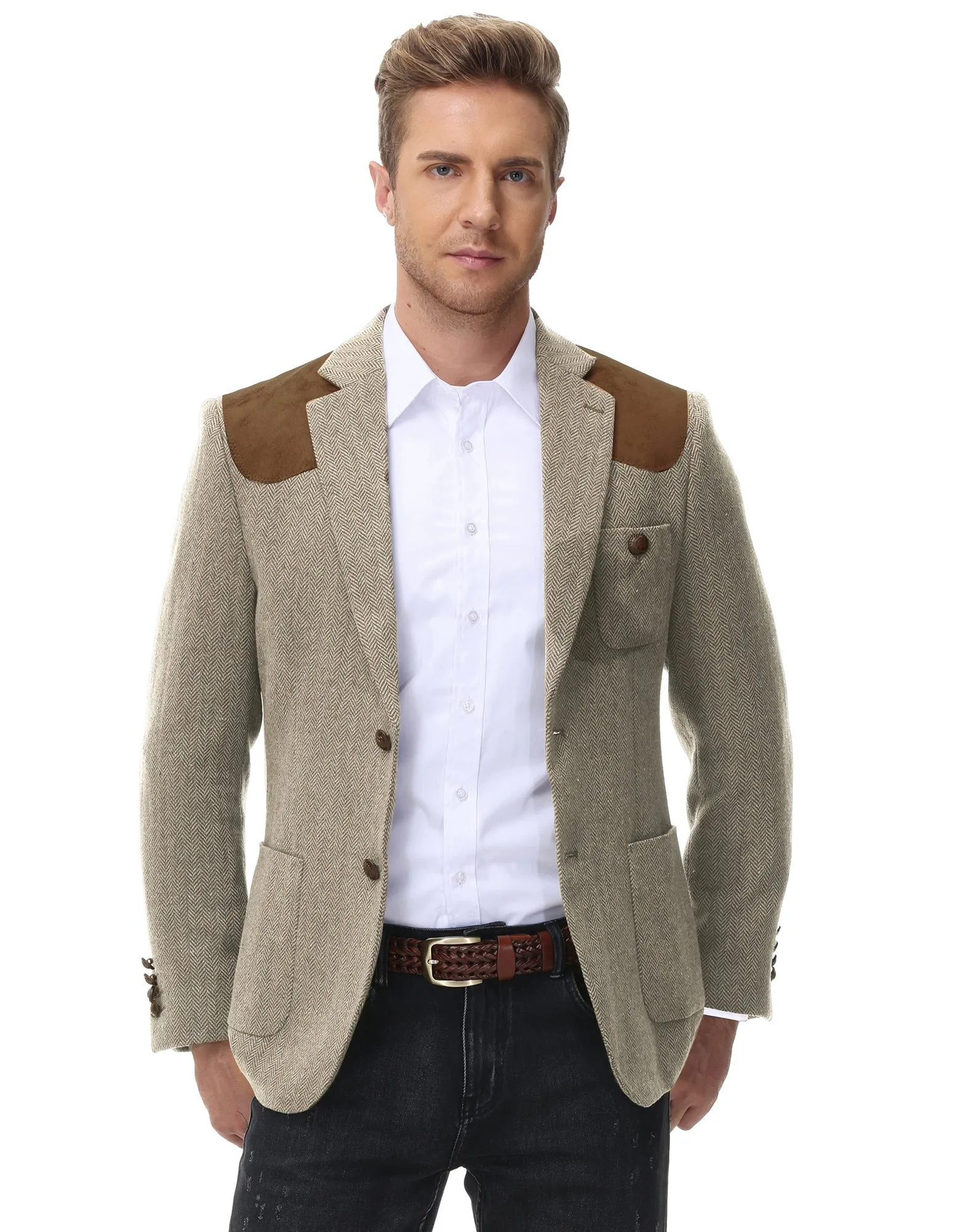 Mens British Wool Blend Suit Two Button Blazer Patchwork Tweed Sport Coats