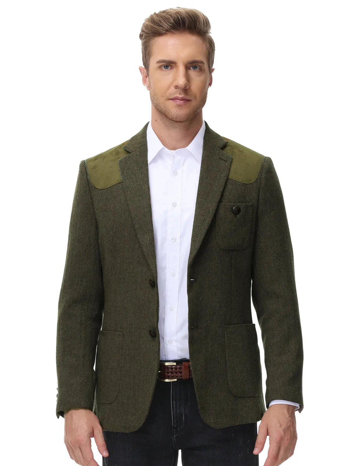 Mens British Wool Blend Suit Two Button Blazer Patchwork Tweed Sport Coats