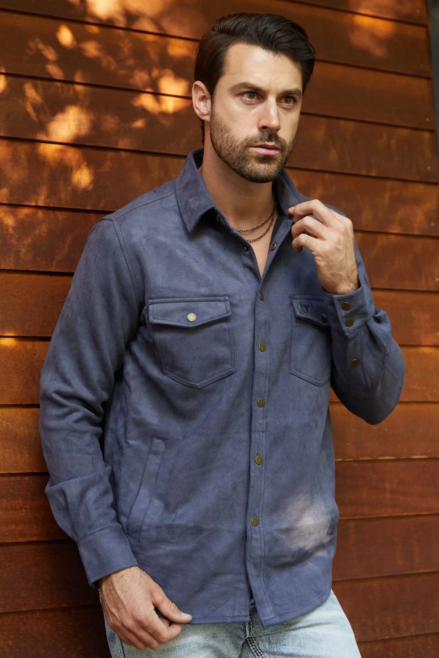 Men's Faux Suede Overshirt - Navy