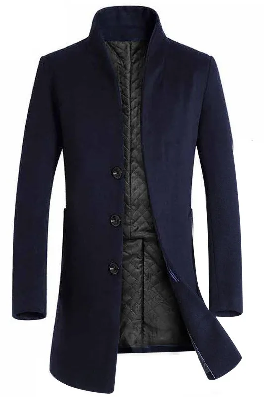 Men's long woolen trench coat