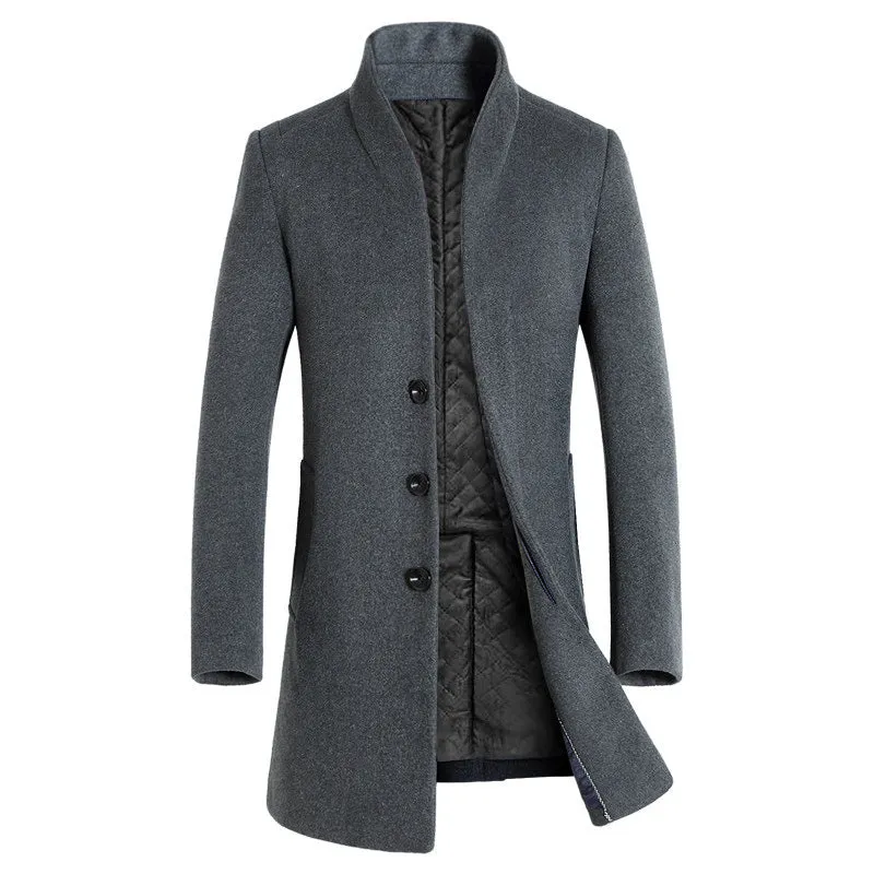 Men's long woolen trench coat