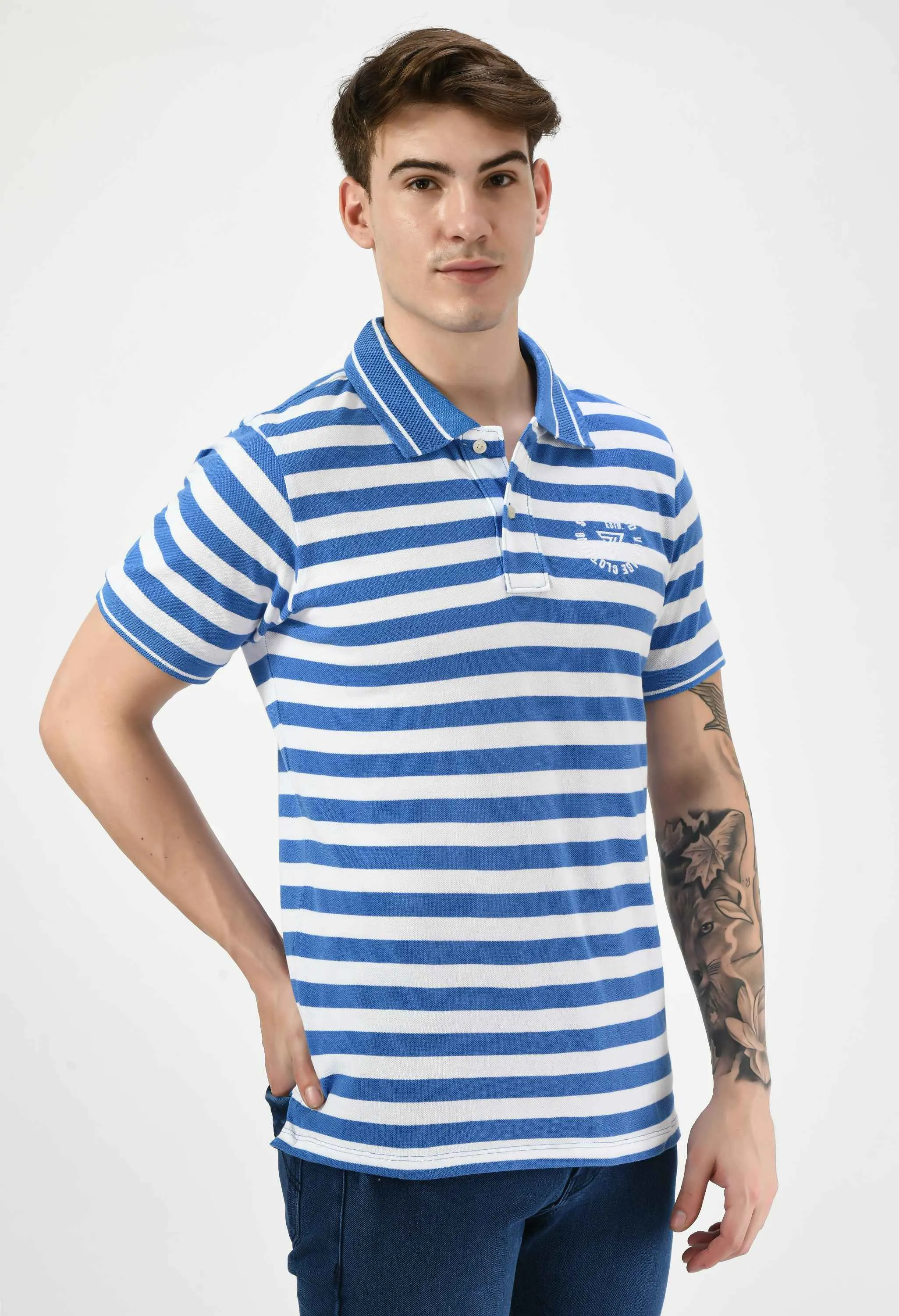 Men's Multi Striped Polo Neck T-Shirt