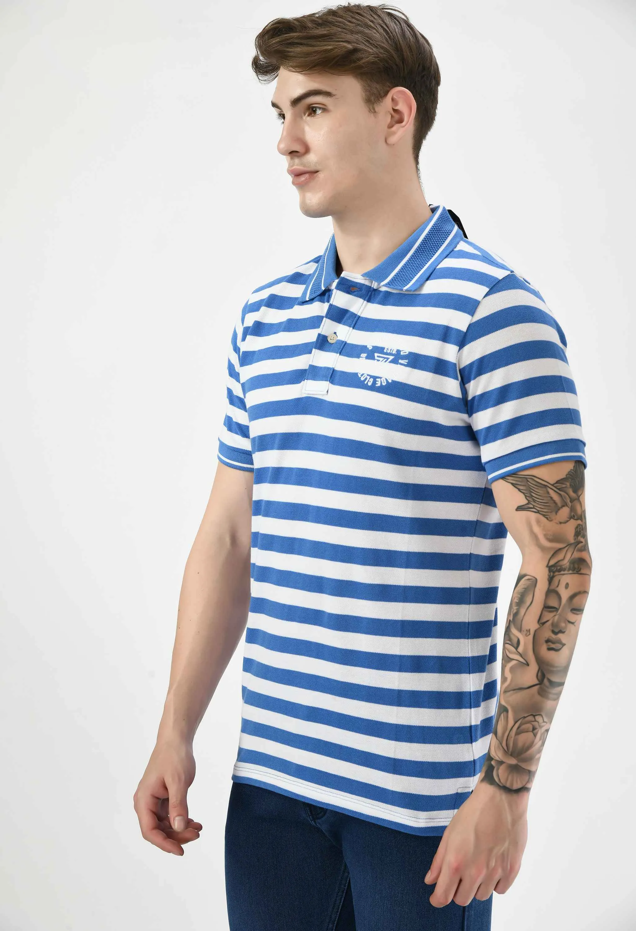 Men's Multi Striped Polo Neck T-Shirt