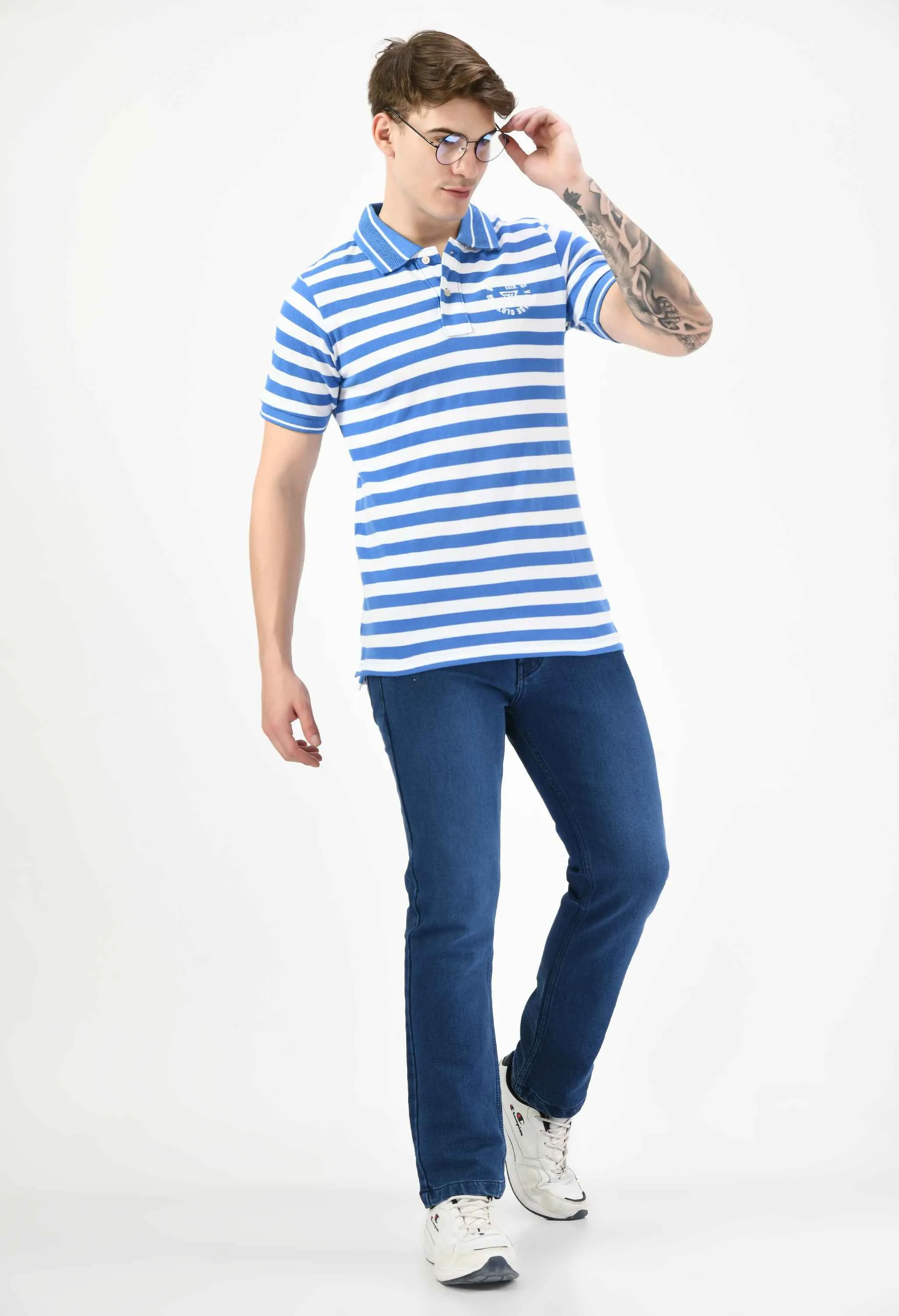 Men's Multi Striped Polo Neck T-Shirt