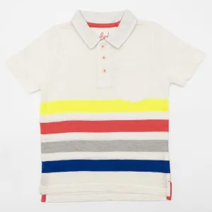 Mini Boden Boys White Rainbow Short Sleeve Polo Shirts