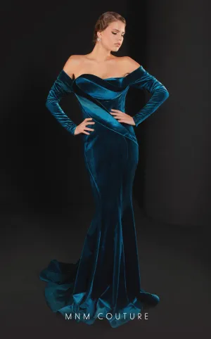 MNM Couture N0522 : Regal Beauty in a Velvet Gown with Train.