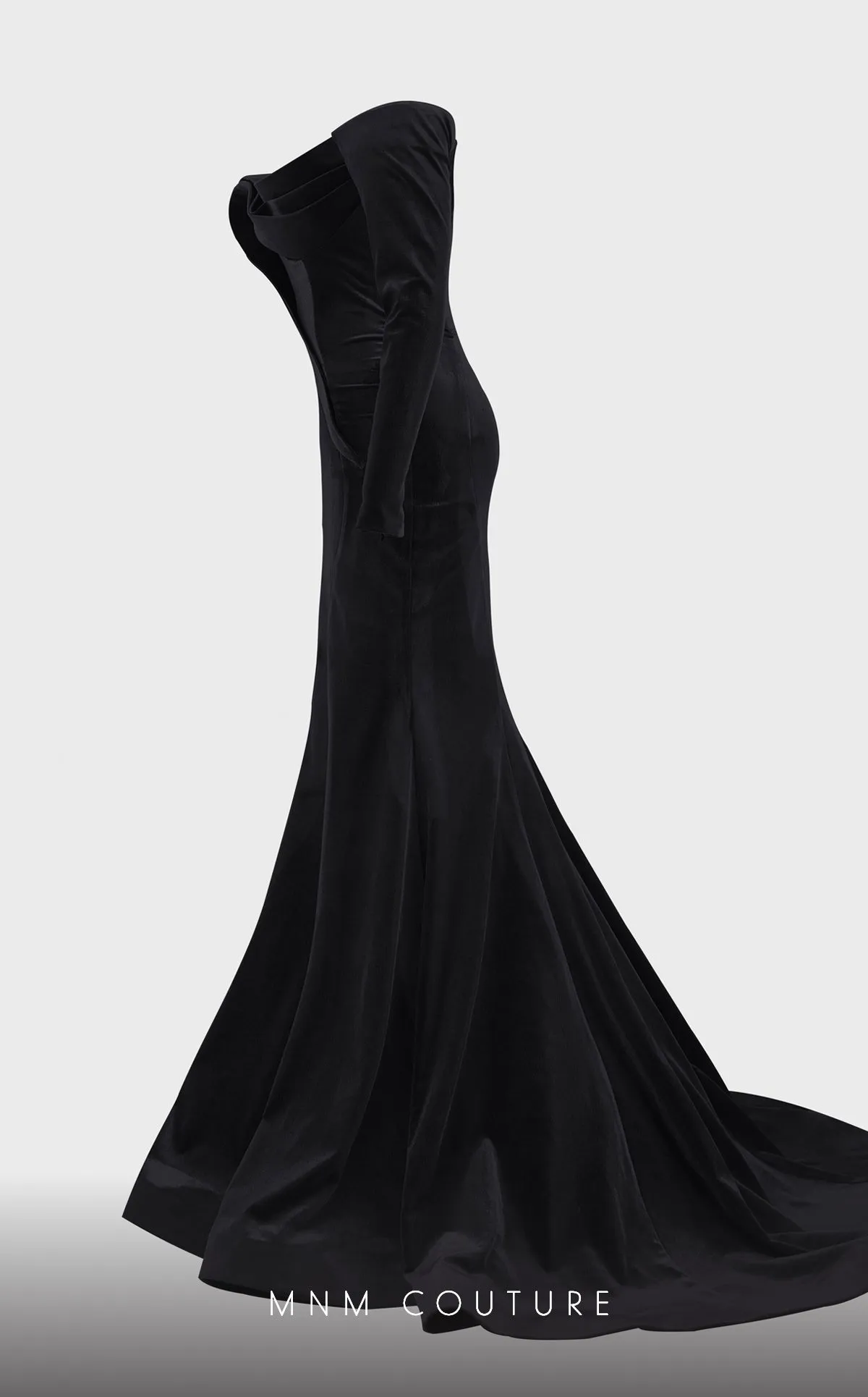 MNM Couture N0522 : Regal Beauty in a Velvet Gown with Train.