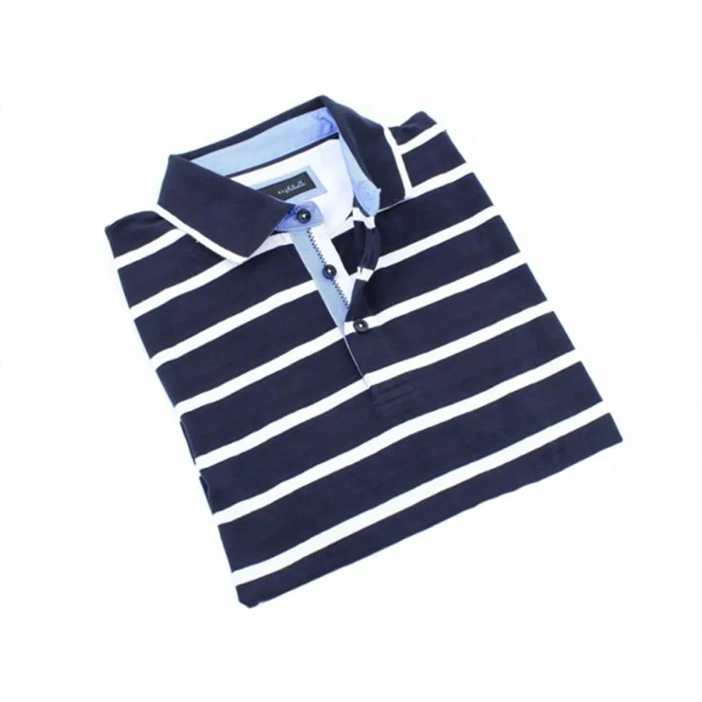 Navy Striped Polo With Trim