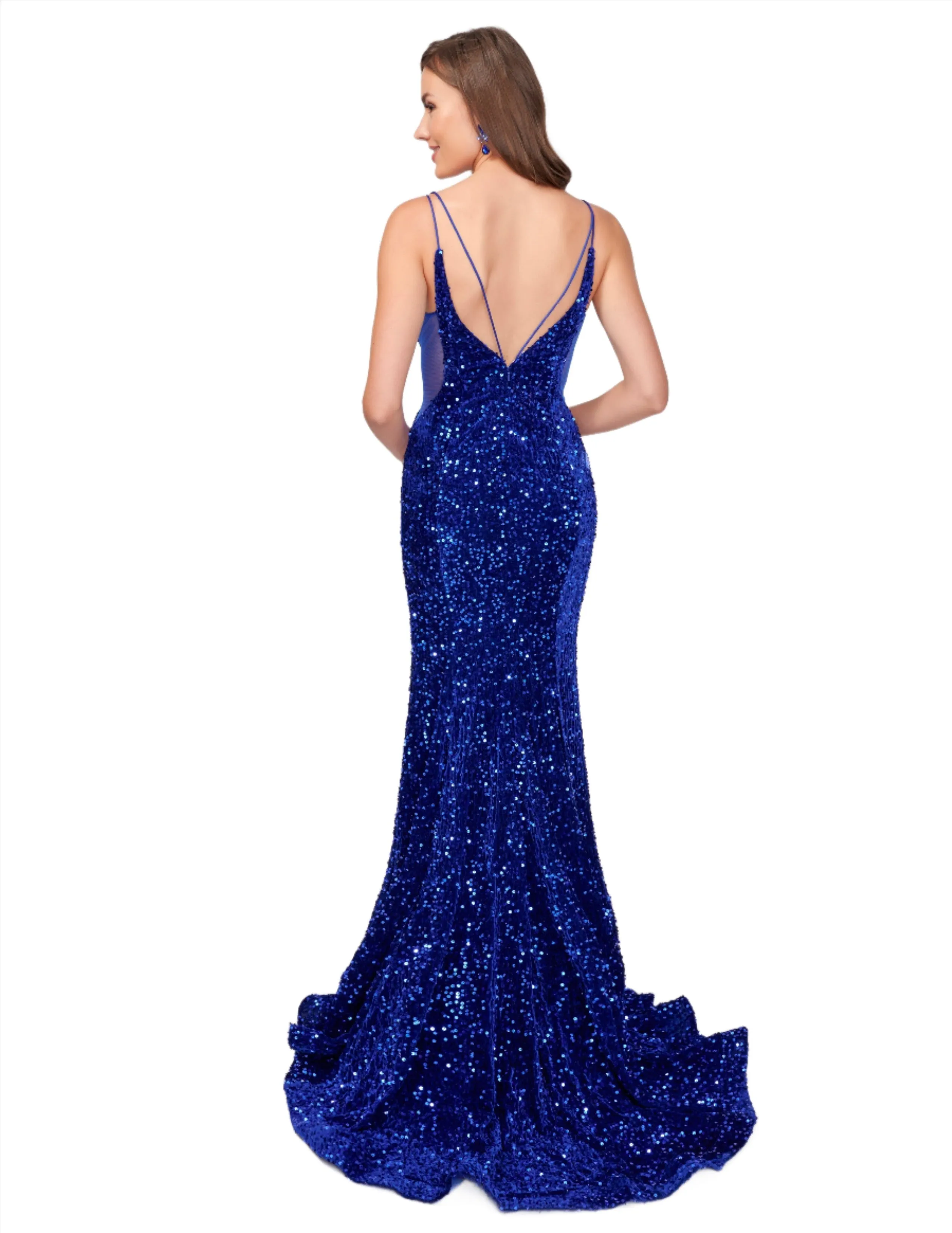 Nina Canacci 4420 Size 4 Royal Velvet Sequin Mermaid Prom Dress Formal Evening Gown Sheer V Neck