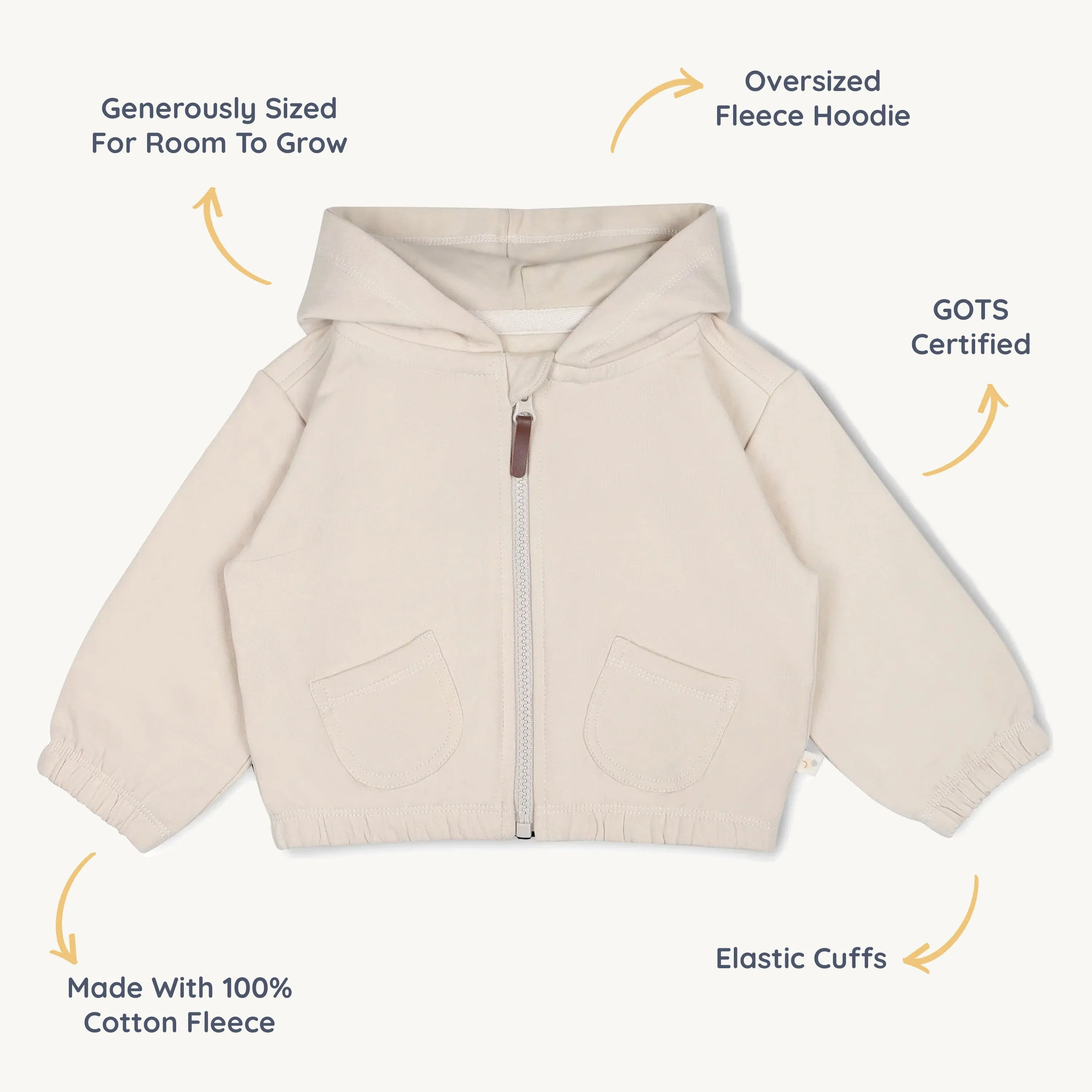 Organic Fleece Hooded Jacket | Oat