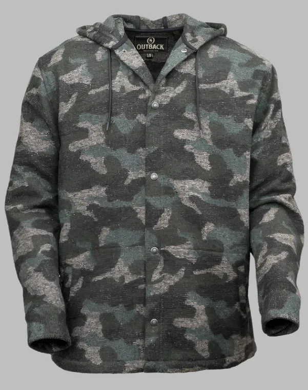 Outback Trading Co. Men's Dave Green Camo Print Hooded Shirt Jacket 40275-GRN