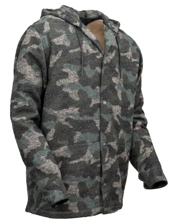 Outback Trading Co. Men's Dave Green Camo Print Hooded Shirt Jacket 40275-GRN