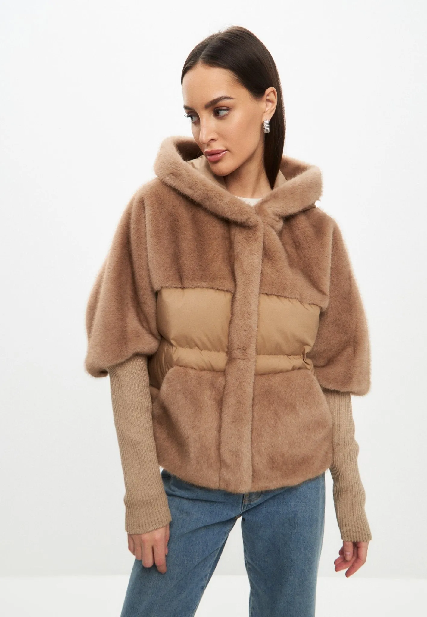 Oversized Faux Fur Jacket - Beige