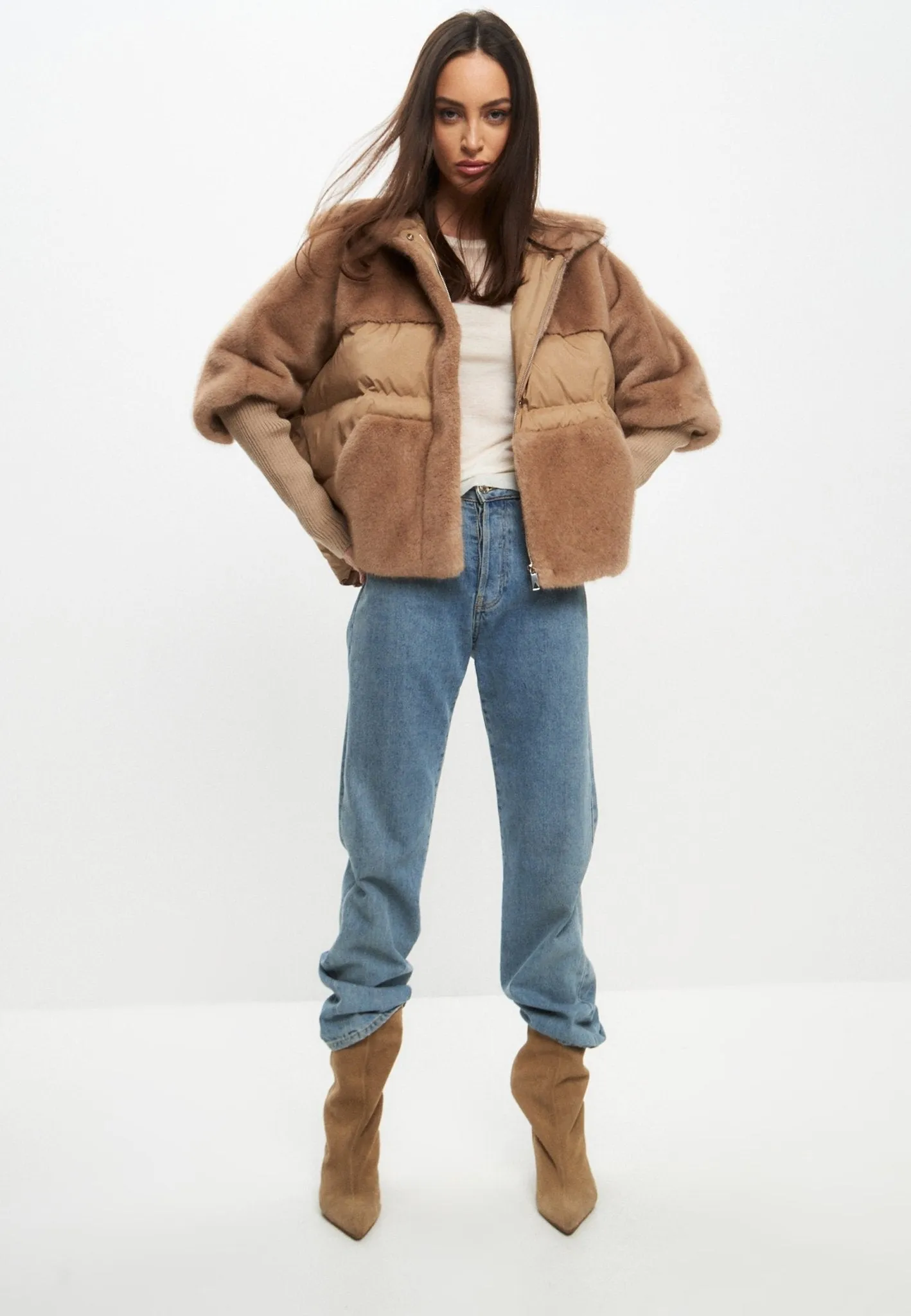 Oversized Faux Fur Jacket - Beige