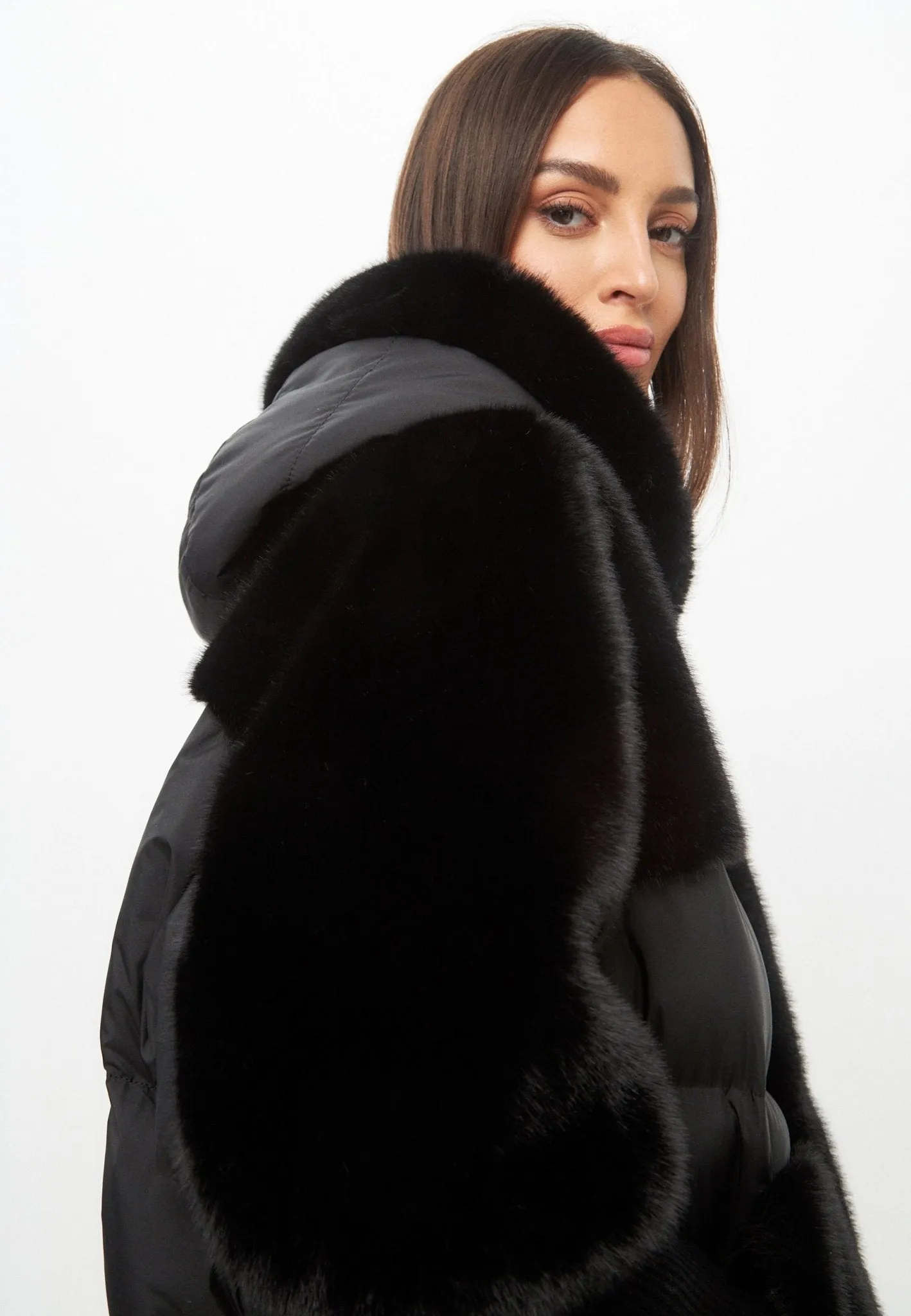 Oversized Faux Fur Jacket  - Black